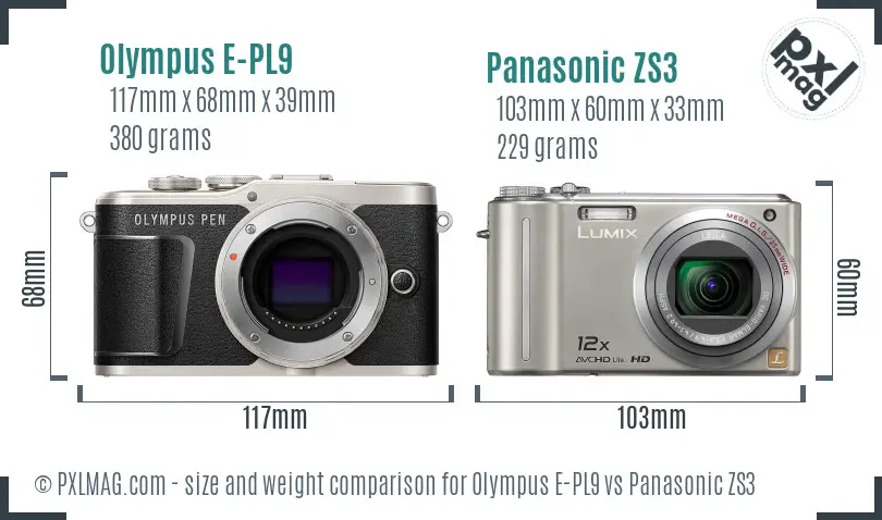 Olympus E-PL9 vs Panasonic ZS3 size comparison