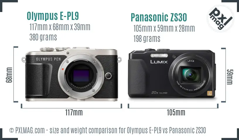 Olympus E-PL9 vs Panasonic ZS30 size comparison