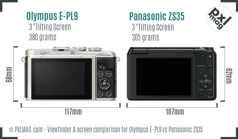 Olympus E-PL9 vs Panasonic ZS35 Screen and Viewfinder comparison