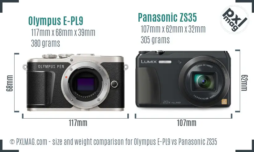 Olympus E-PL9 vs Panasonic ZS35 size comparison