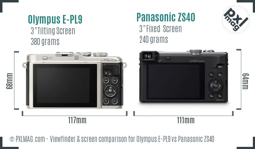 Olympus E-PL9 vs Panasonic ZS40 Screen and Viewfinder comparison