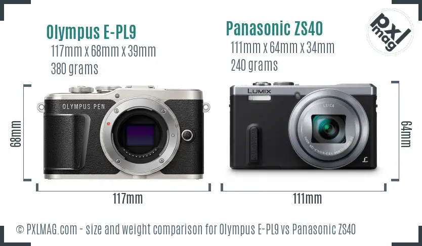 Olympus E-PL9 vs Panasonic ZS40 size comparison
