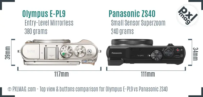 Olympus E-PL9 vs Panasonic ZS40 top view buttons comparison