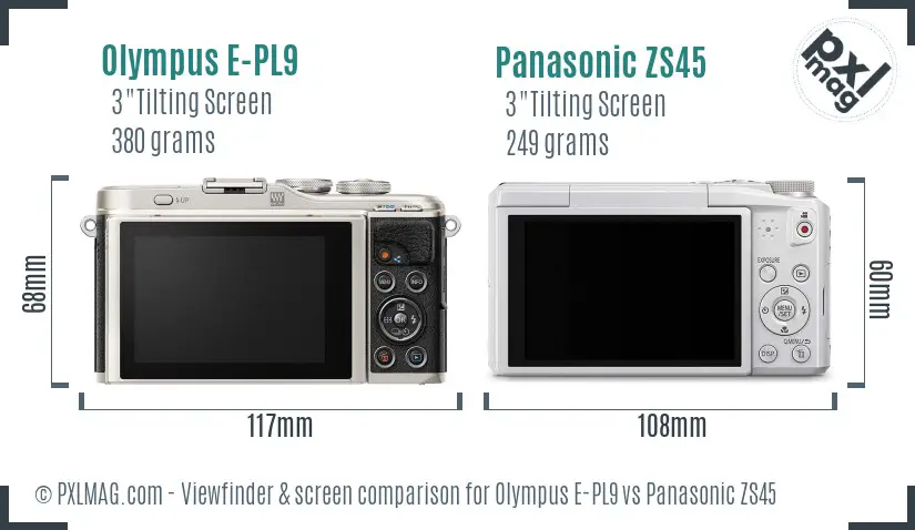 Olympus E-PL9 vs Panasonic ZS45 Screen and Viewfinder comparison