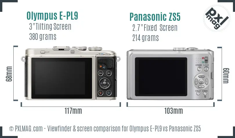 Olympus E-PL9 vs Panasonic ZS5 Screen and Viewfinder comparison
