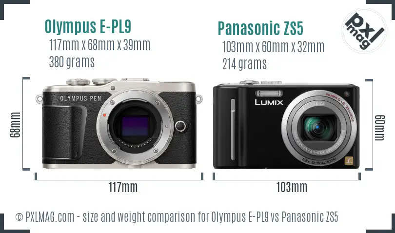 Olympus E-PL9 vs Panasonic ZS5 size comparison