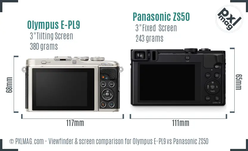 Olympus E-PL9 vs Panasonic ZS50 Screen and Viewfinder comparison