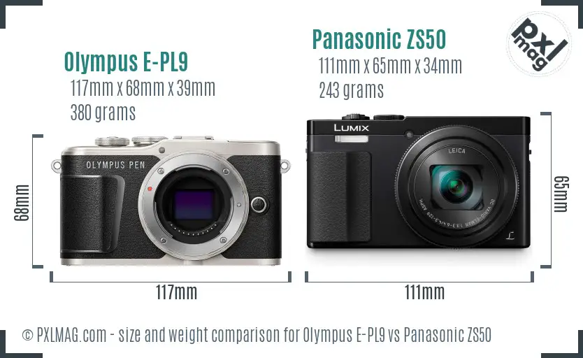 Olympus E-PL9 vs Panasonic ZS50 size comparison