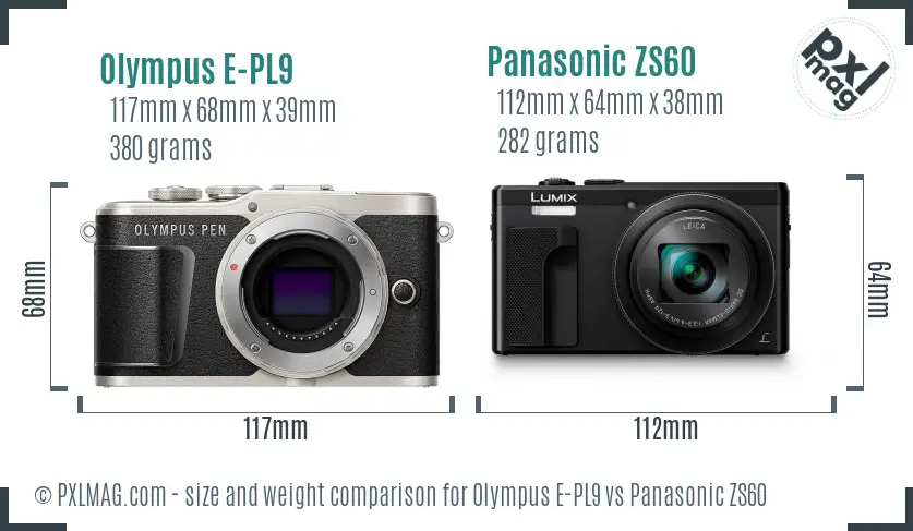 Olympus E-PL9 vs Panasonic ZS60 size comparison
