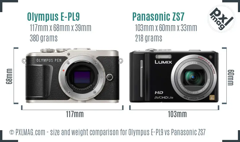 Olympus E-PL9 vs Panasonic ZS7 size comparison