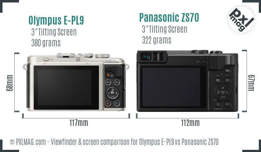 Olympus E-PL9 vs Panasonic ZS70 Screen and Viewfinder comparison