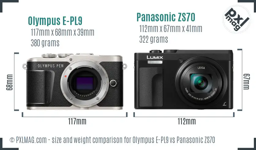 Olympus E-PL9 vs Panasonic ZS70 size comparison