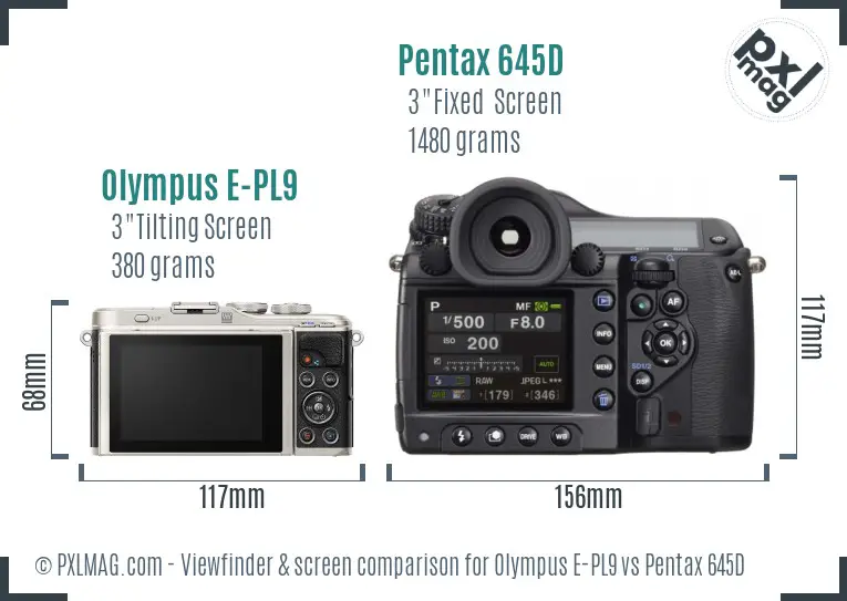 Olympus E-PL9 vs Pentax 645D Screen and Viewfinder comparison
