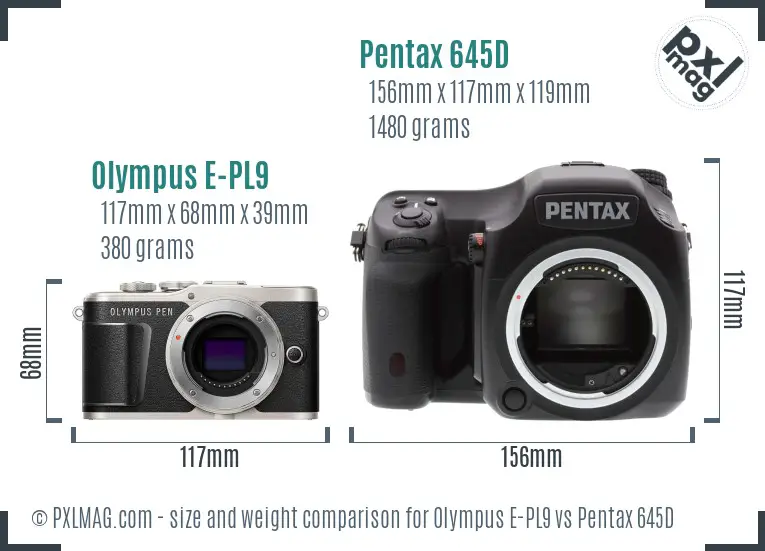 Olympus E-PL9 vs Pentax 645D size comparison