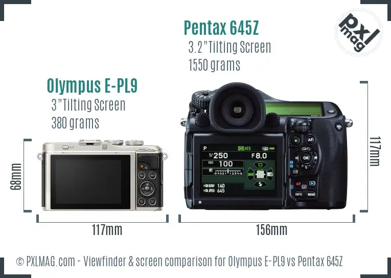 Olympus E-PL9 vs Pentax 645Z Screen and Viewfinder comparison