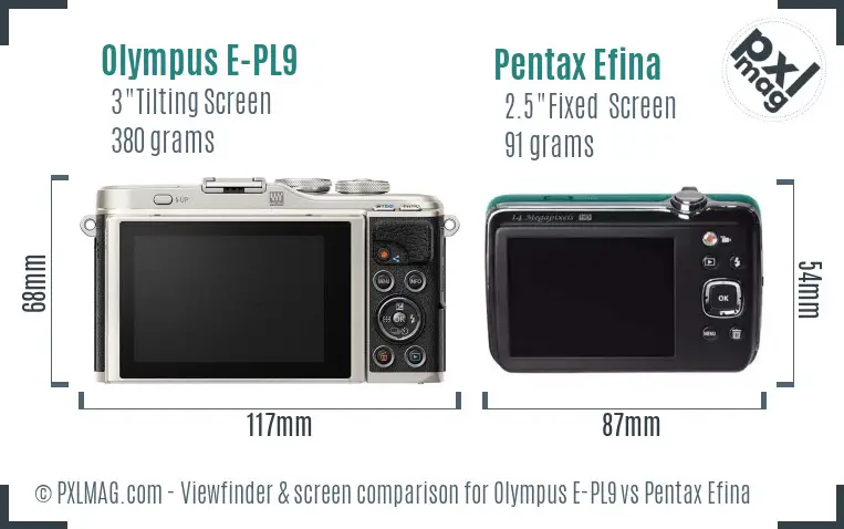 Olympus E-PL9 vs Pentax Efina Screen and Viewfinder comparison