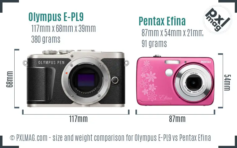 Olympus E-PL9 vs Pentax Efina size comparison