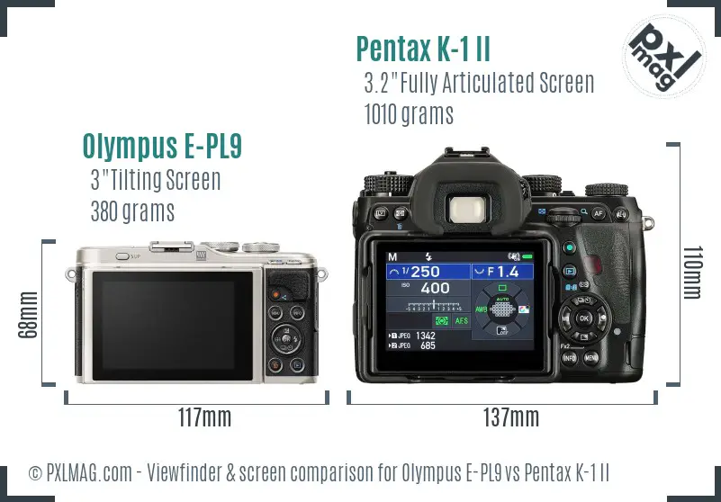 Olympus E-PL9 vs Pentax K-1 II Screen and Viewfinder comparison
