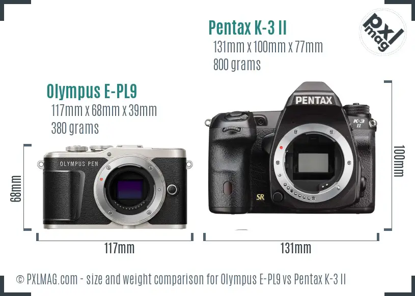 Olympus E-PL9 vs Pentax K-3 II size comparison