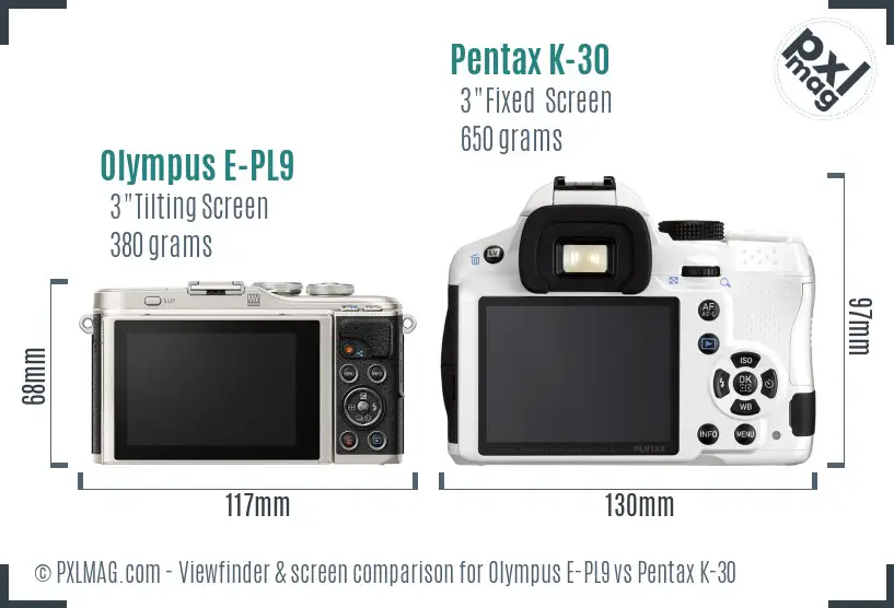 Olympus E-PL9 vs Pentax K-30 Screen and Viewfinder comparison