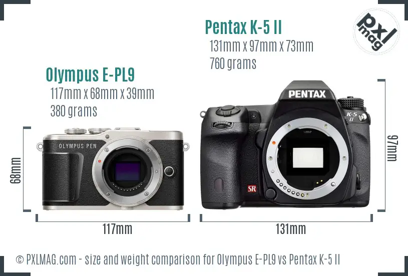 Olympus E-PL9 vs Pentax K-5 II size comparison