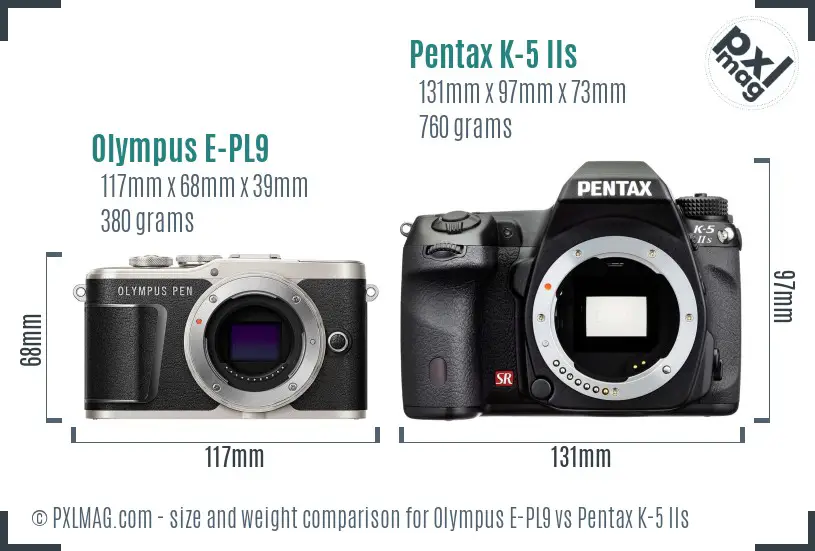 Olympus E-PL9 vs Pentax K-5 IIs size comparison