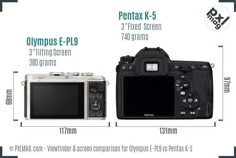 Olympus E-PL9 vs Pentax K-5 Screen and Viewfinder comparison