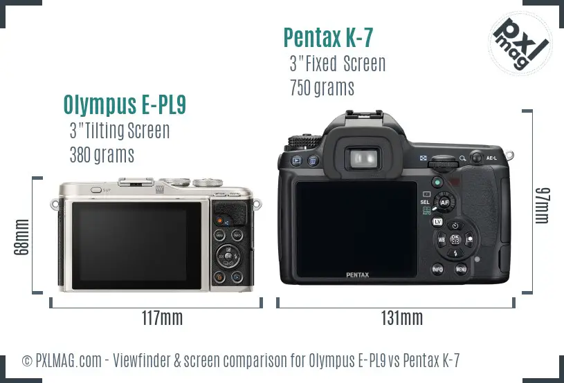 Olympus E-PL9 vs Pentax K-7 Screen and Viewfinder comparison