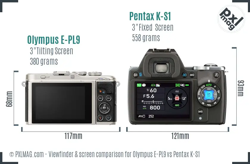 Olympus E-PL9 vs Pentax K-S1 Screen and Viewfinder comparison