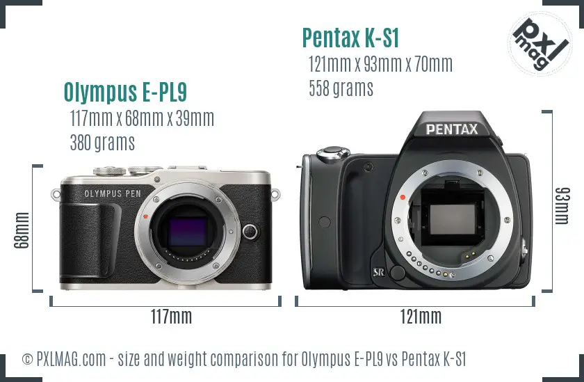 Olympus E-PL9 vs Pentax K-S1 size comparison