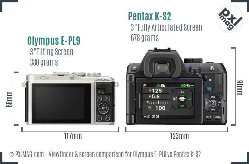 Olympus E-PL9 vs Pentax K-S2 Screen and Viewfinder comparison