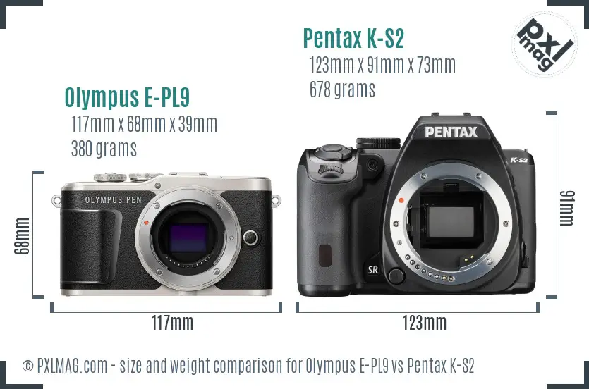 Olympus E-PL9 vs Pentax K-S2 size comparison