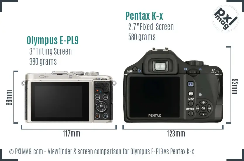 Olympus E-PL9 vs Pentax K-x Screen and Viewfinder comparison