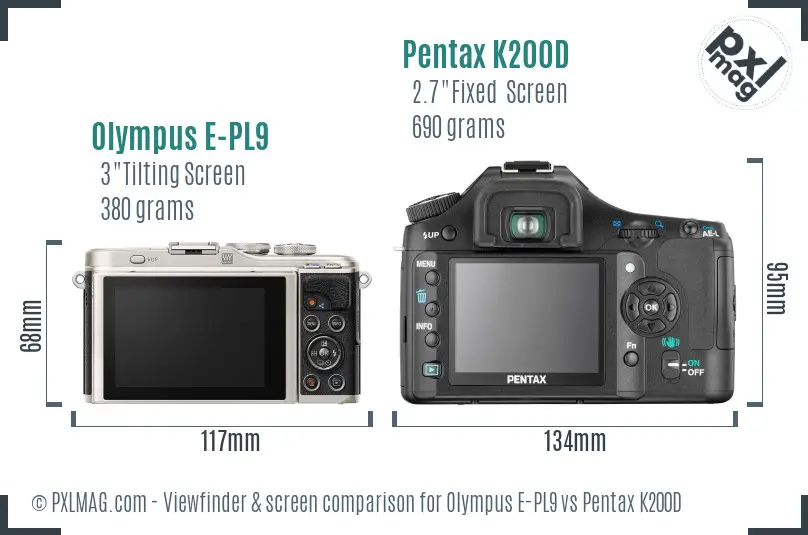 Olympus E-PL9 vs Pentax K200D Screen and Viewfinder comparison