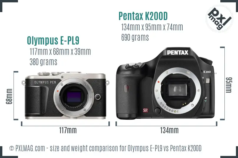 Olympus E-PL9 vs Pentax K200D size comparison