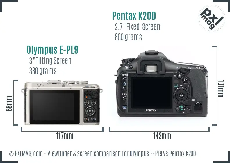 Olympus E-PL9 vs Pentax K20D Screen and Viewfinder comparison