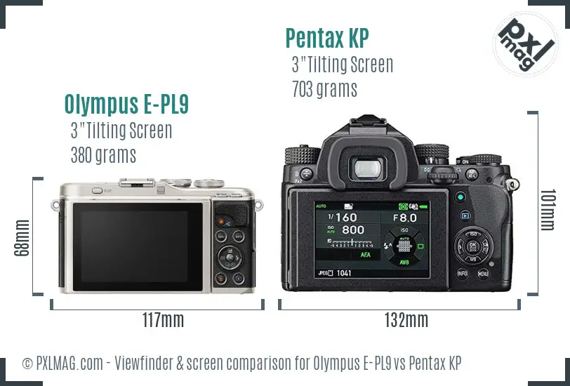 Olympus E-PL9 vs Pentax KP Screen and Viewfinder comparison