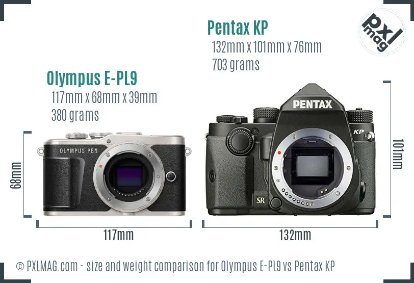 Olympus E-PL9 vs Pentax KP size comparison