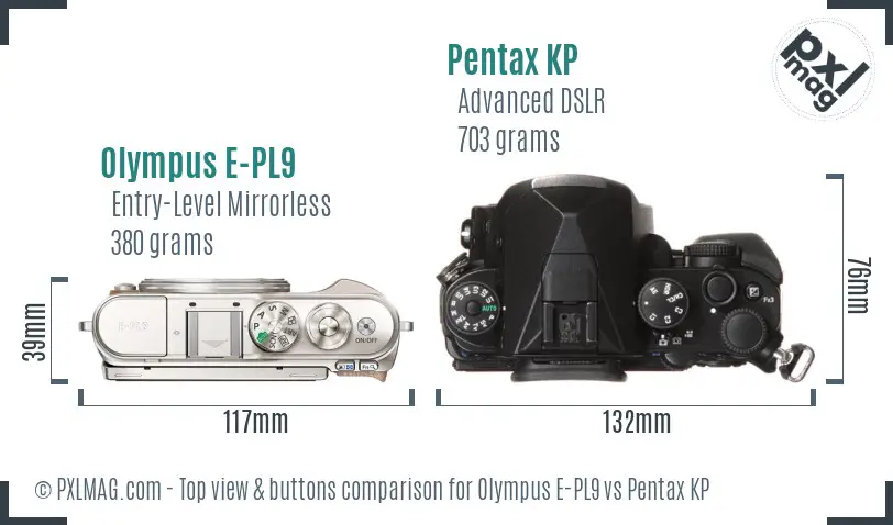 Olympus E-PL9 vs Pentax KP top view buttons comparison