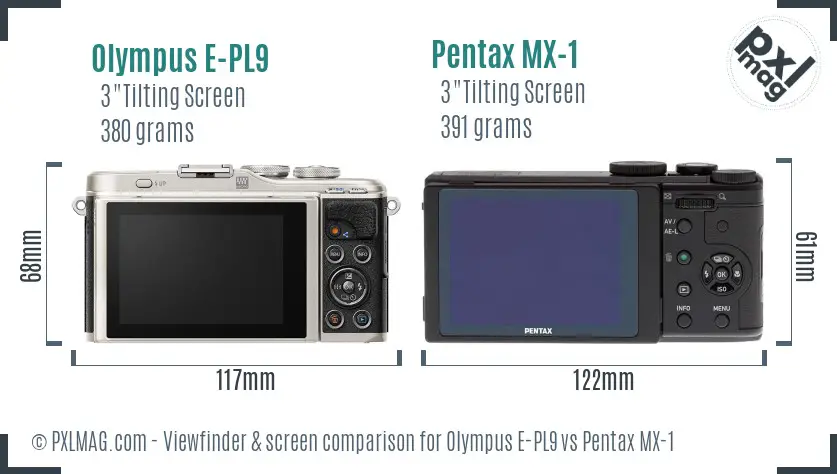 Olympus E-PL9 vs Pentax MX-1 Screen and Viewfinder comparison