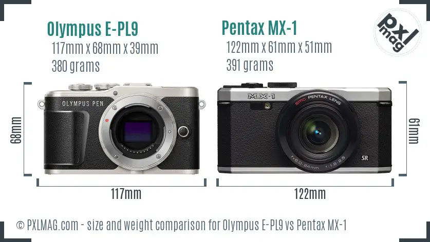 Olympus E-PL9 vs Pentax MX-1 size comparison