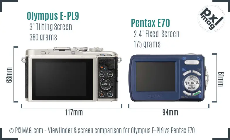 Olympus E-PL9 vs Pentax E70 Screen and Viewfinder comparison