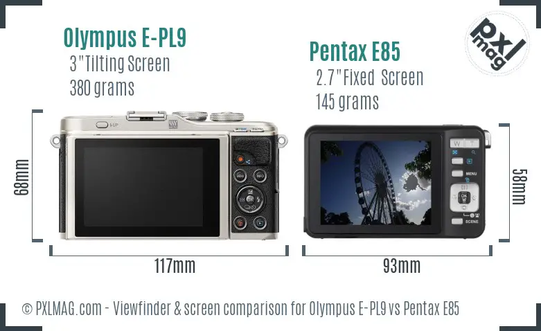 Olympus E-PL9 vs Pentax E85 Screen and Viewfinder comparison