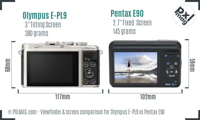 Olympus E-PL9 vs Pentax E90 Screen and Viewfinder comparison