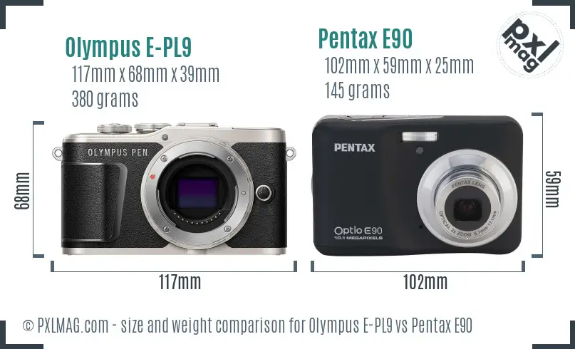 Olympus E-PL9 vs Pentax E90 size comparison