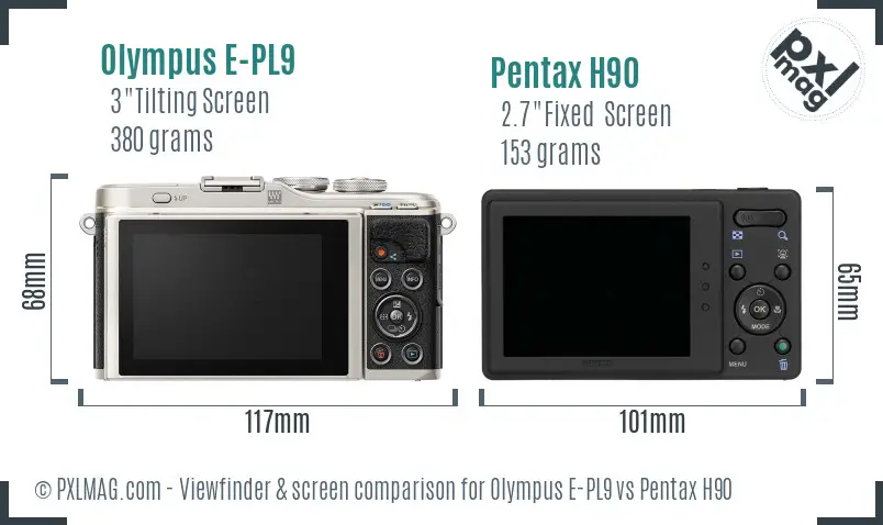 Olympus E-PL9 vs Pentax H90 Screen and Viewfinder comparison