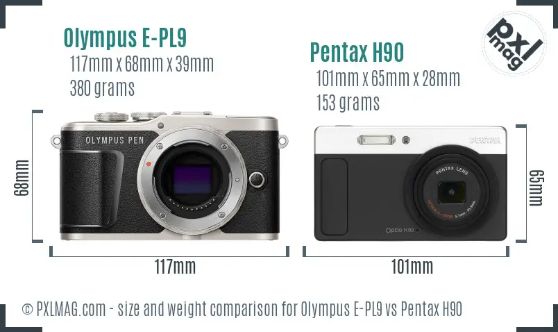 Olympus E-PL9 vs Pentax H90 size comparison