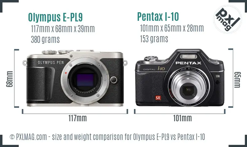 Olympus E-PL9 vs Pentax I-10 size comparison