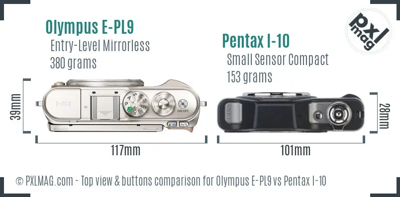 Olympus E-PL9 vs Pentax I-10 top view buttons comparison