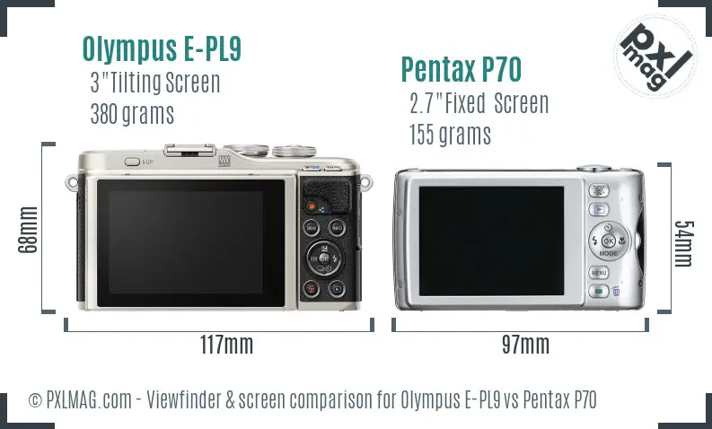Olympus E-PL9 vs Pentax P70 Screen and Viewfinder comparison